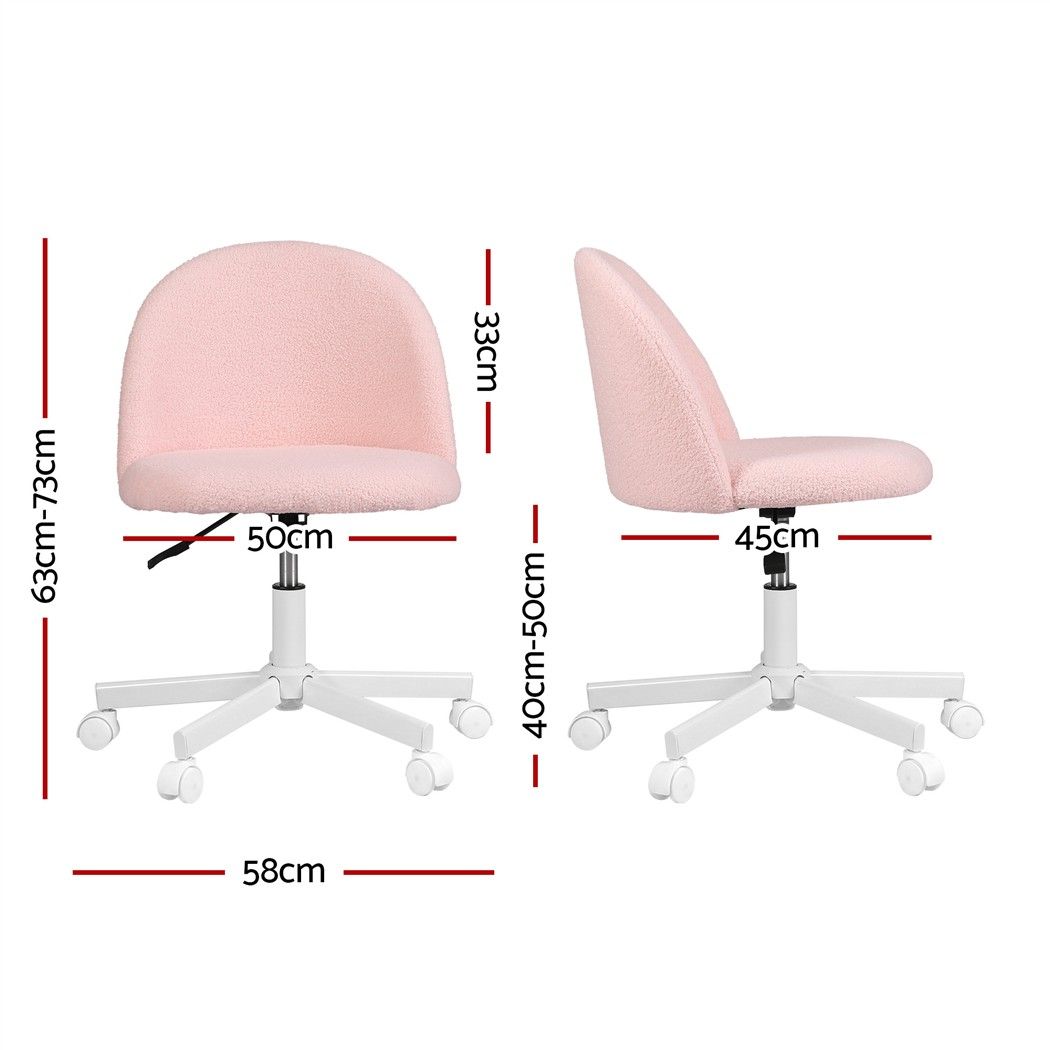 TWSC Office Chair Armless Swivel Vanity Desk Chair with Wheels Teddy Fleece Pink