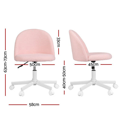TWSC Office Chair Armless Swivel Vanity Desk Chair with Wheels Teddy Fleece Pink