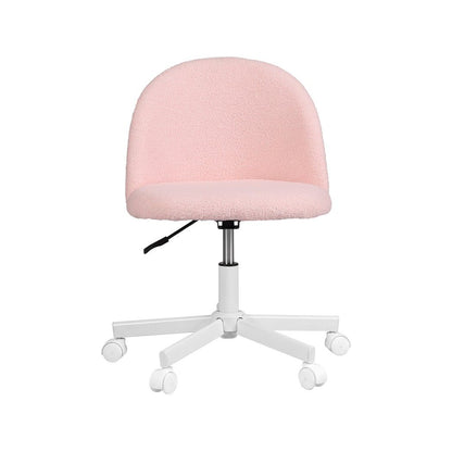 TWSC Office Chair Armless Swivel Vanity Desk Chair with Wheels Teddy Fleece Pink