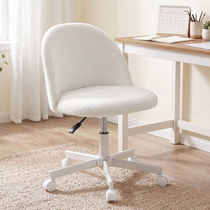 TWSC Office Chair Armless Swivel Vanity Desk Chair with Wheels Teddy Fleece White