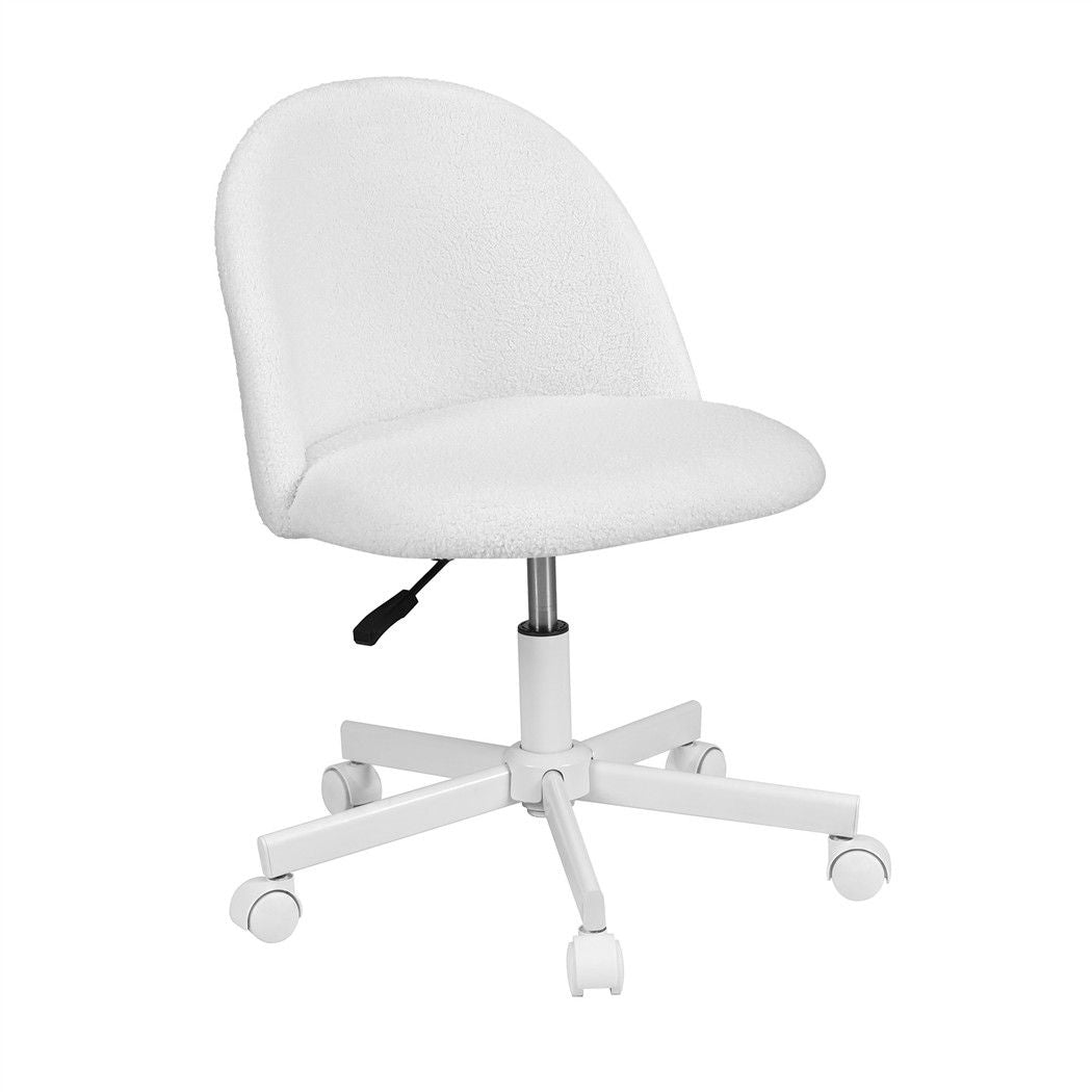 TWSC Office Chair Armless Swivel Vanity Desk Chair with Wheels Teddy Fleece White