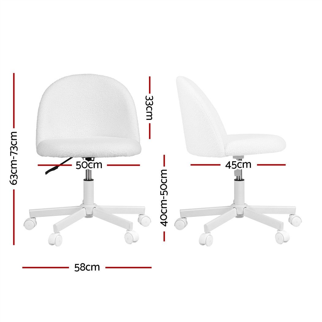 TWSC Office Chair Armless Swivel Vanity Desk Chair with Wheels Teddy Fleece White