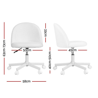 TWSC Office Chair Armless Swivel Vanity Desk Chair with Wheels Teddy Fleece White
