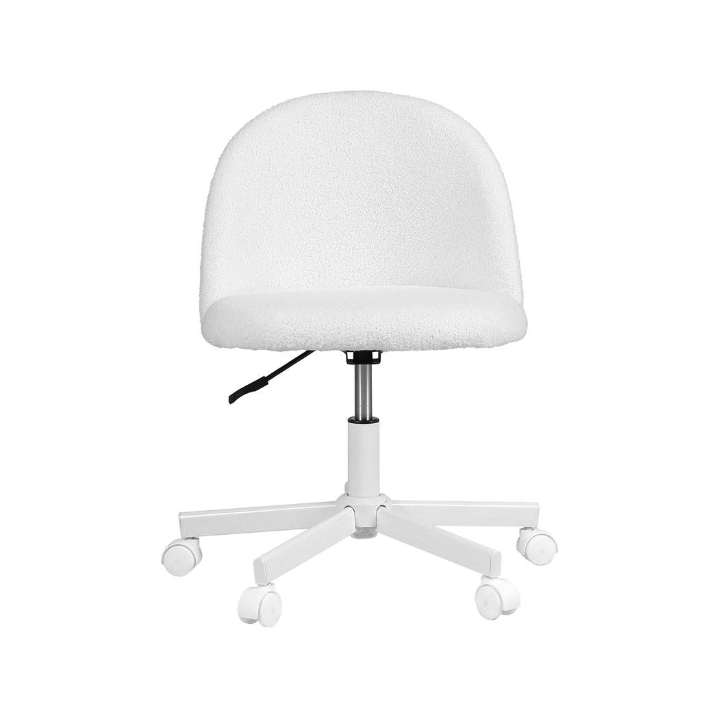 TWSC Office Chair Armless Swivel Vanity Desk Chair with Wheels Teddy Fleece White