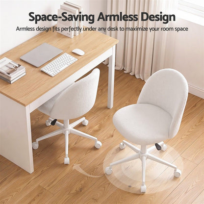 TWSC Office Chair Armless Swivel Vanity Desk Chair with Wheels Teddy Fleece White