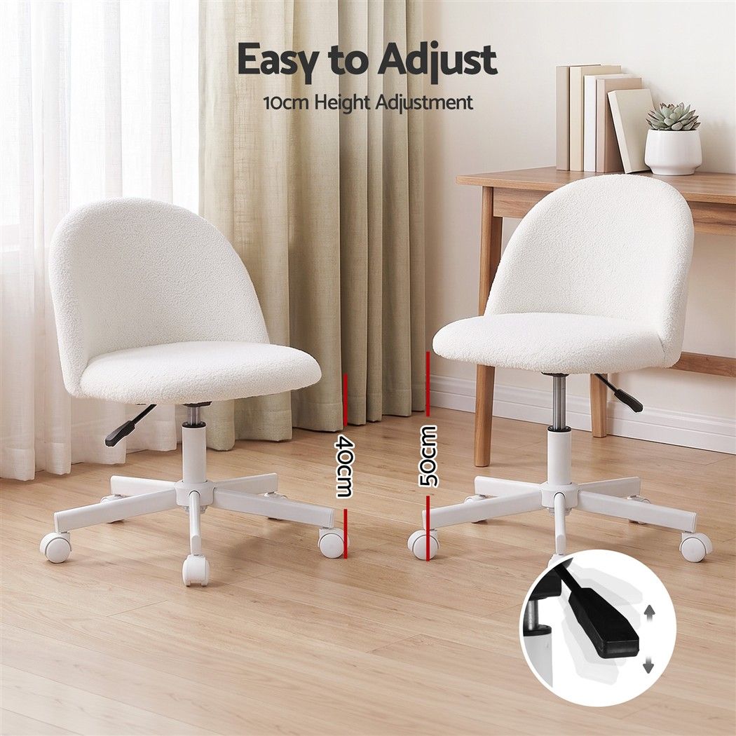 TWSC Office Chair Armless Swivel Vanity Desk Chair with Wheels Teddy Fleece White