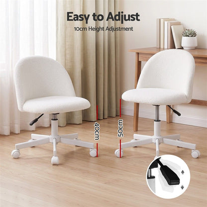 TWSC Office Chair Armless Swivel Vanity Desk Chair with Wheels Teddy Fleece White