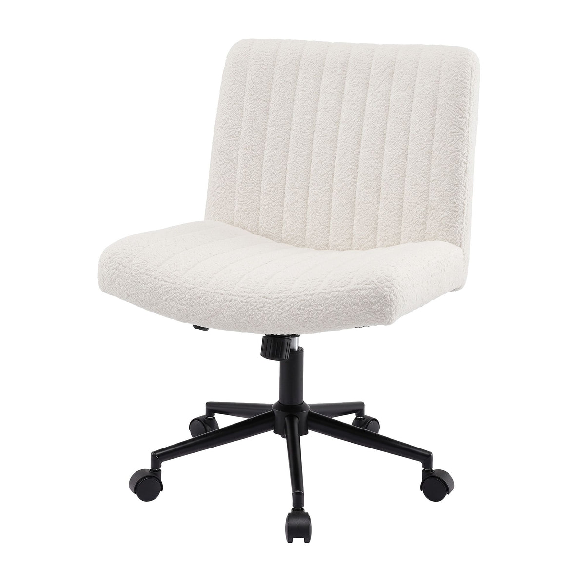TWSC Armless Cross Legged Office Chair Wide Seat Vanity Chair Teddy Fleece Beige