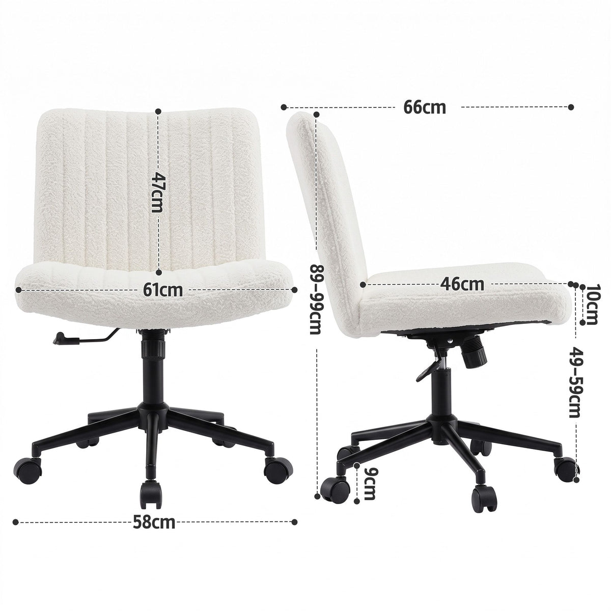 TWSC Armless Cross Legged Office Chair Wide Seat Vanity Chair Teddy Fleece Beige