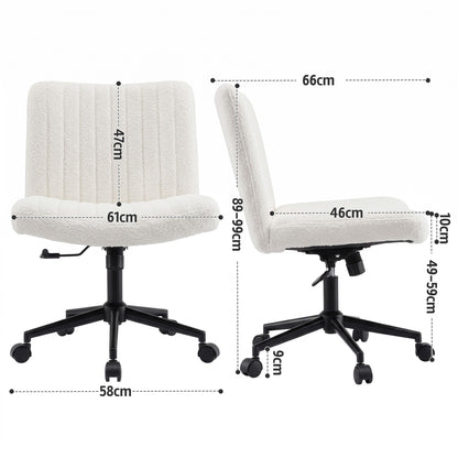 TWSC Armless Cross Legged Office Chair Wide Seat Vanity Chair Teddy Fleece Beige