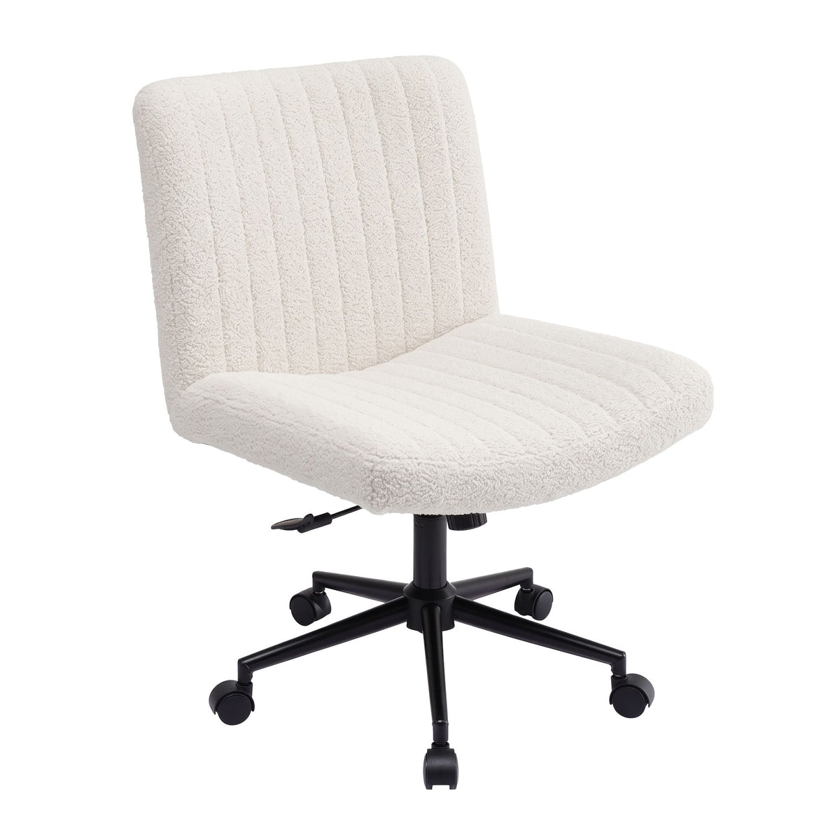 TWSC Armless Cross Legged Office Chair Wide Seat Vanity Chair Teddy Fleece Beige