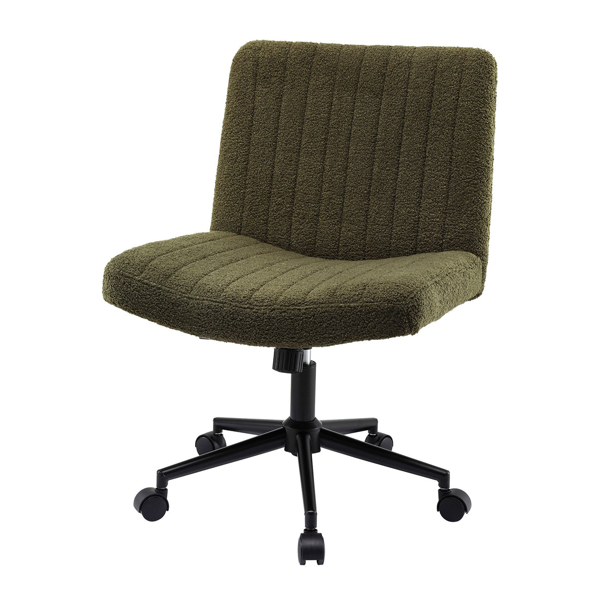 TWSC Armless Cross Legged Office Chair Wide Seat Vanity Chair Teddy Fleece Green