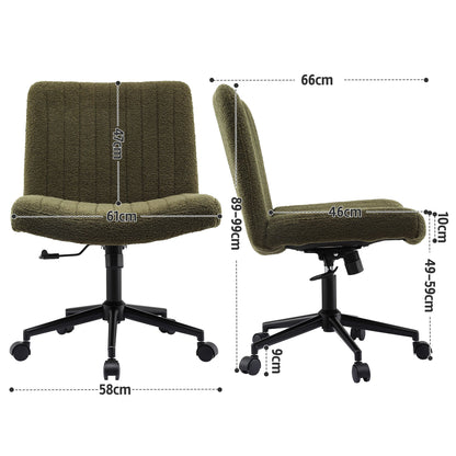 TWSC Armless Cross Legged Office Chair Wide Seat Vanity Chair Teddy Fleece Green