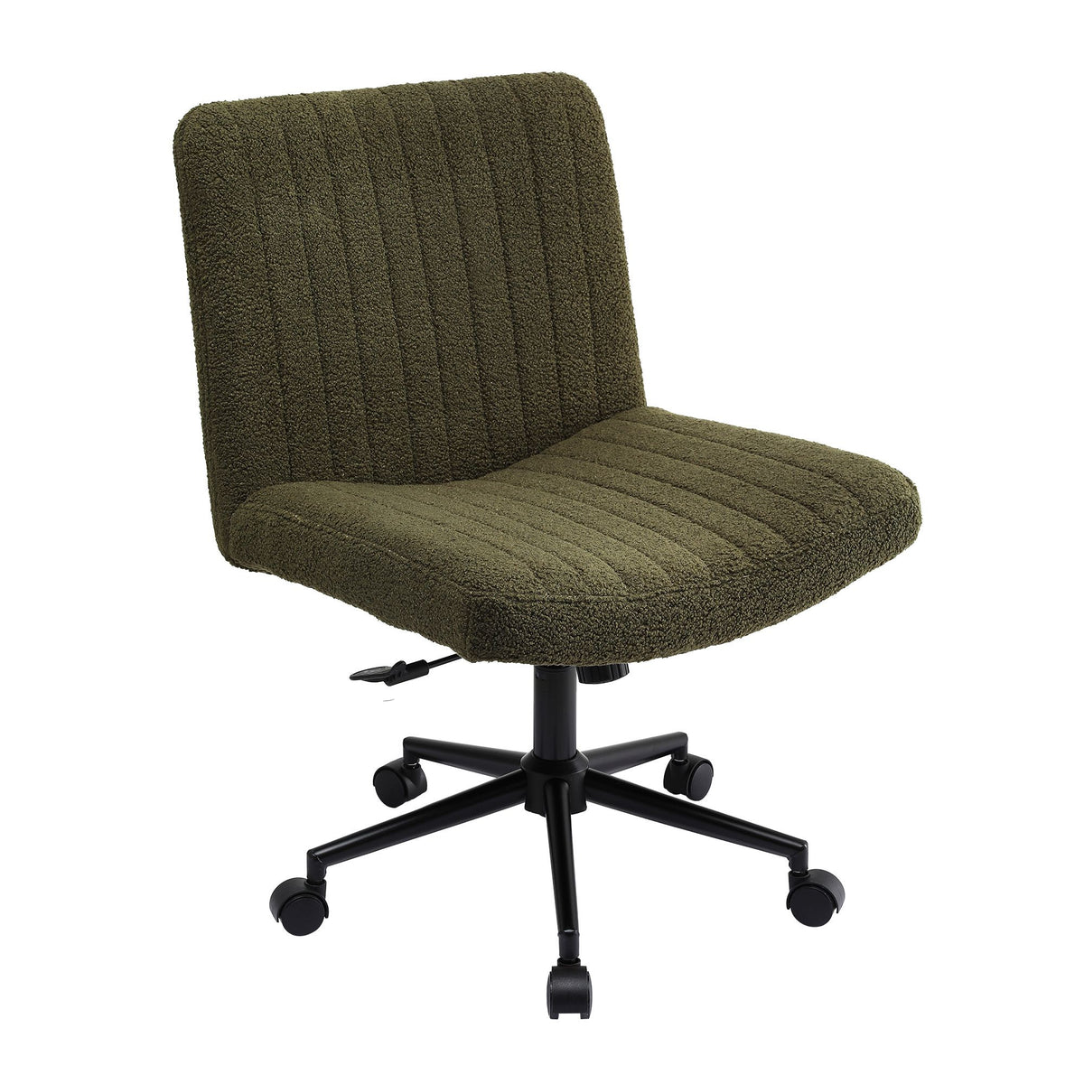 TWSC Armless Cross Legged Office Chair Wide Seat Vanity Chair Teddy Fleece Green