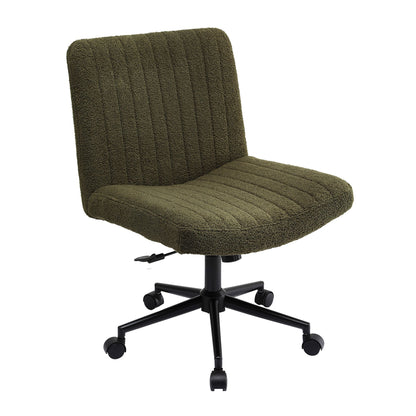 TWSC Armless Cross Legged Office Chair Wide Seat Vanity Chair Teddy Fleece Green