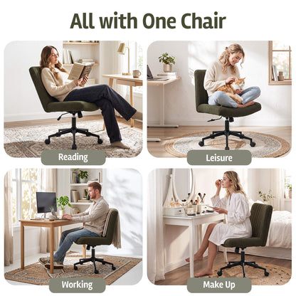 TWSC Armless Cross Legged Office Chair Wide Seat Vanity Chair Teddy Fleece Green