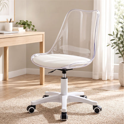 TWSC Clear Acrylic Office Chair Armless Swivel Vanity Desk Chair Mondern White