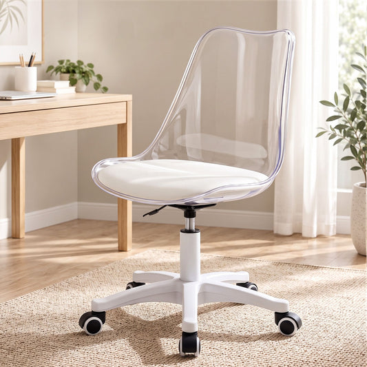 TWSC Clear Acrylic Office Chair Armless Swivel Vanity Desk Chair Mondern White