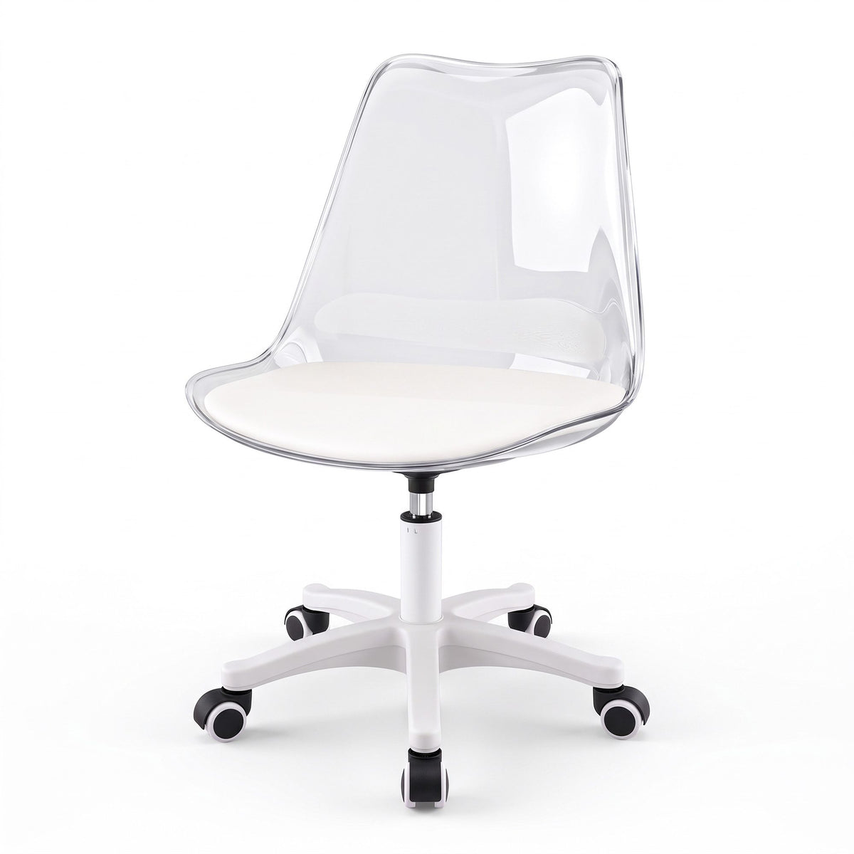 TWSC Clear Acrylic Office Chair Armless Swivel Vanity Desk Chair Mondern White
