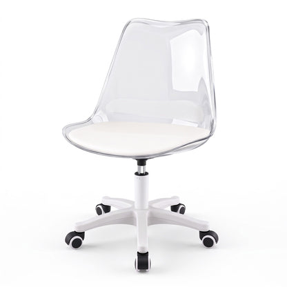 TWSC Clear Acrylic Office Chair Armless Swivel Vanity Desk Chair Mondern White