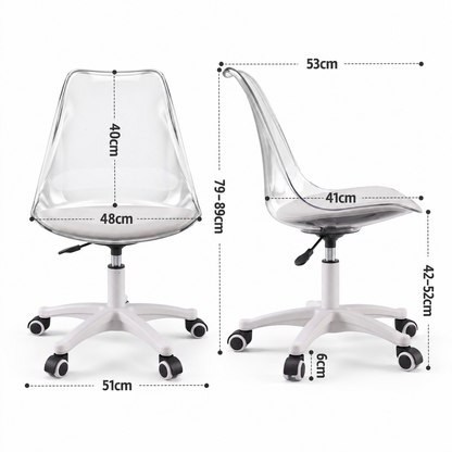 TWSC Clear Acrylic Office Chair Armless Swivel Vanity Desk Chair Mondern White