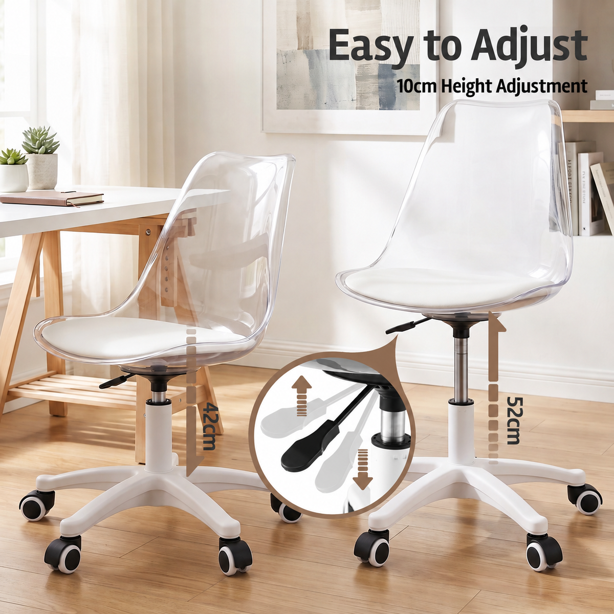 TWSC Clear Acrylic Office Chair Armless Swivel Vanity Desk Chair Mondern White