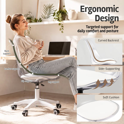 TWSC Clear Acrylic Office Chair Armless Swivel Vanity Desk Chair Mondern White
