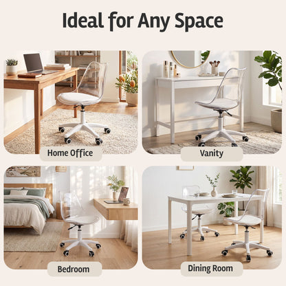 TWSC Clear Acrylic Office Chair Armless Swivel Vanity Desk Chair Mondern White
