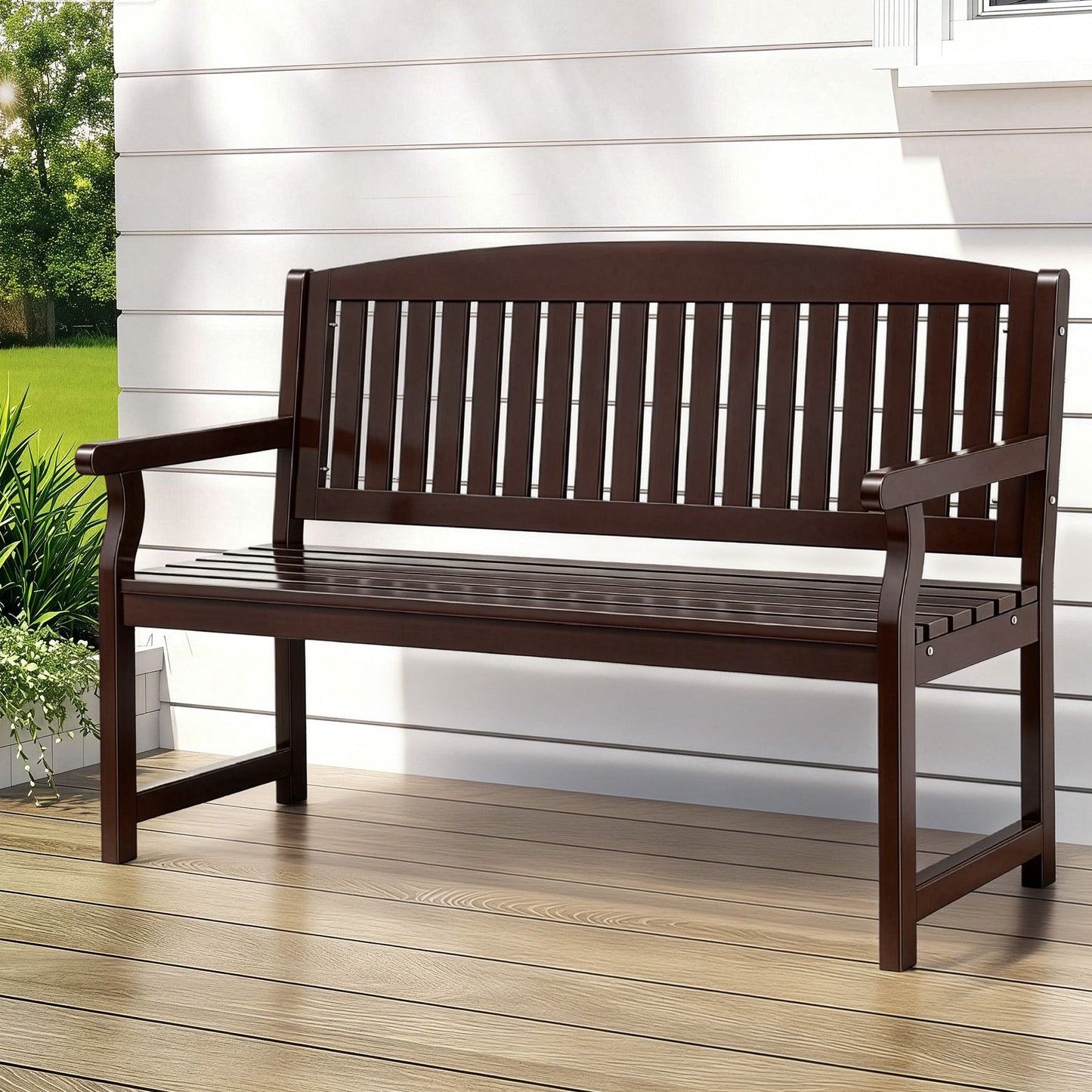 Outdoor Wooden Garden Bench – 2 Seater, Brown