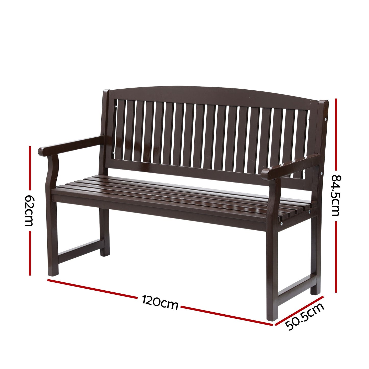 Outdoor Wooden Garden Bench – 2 Seater, Brown