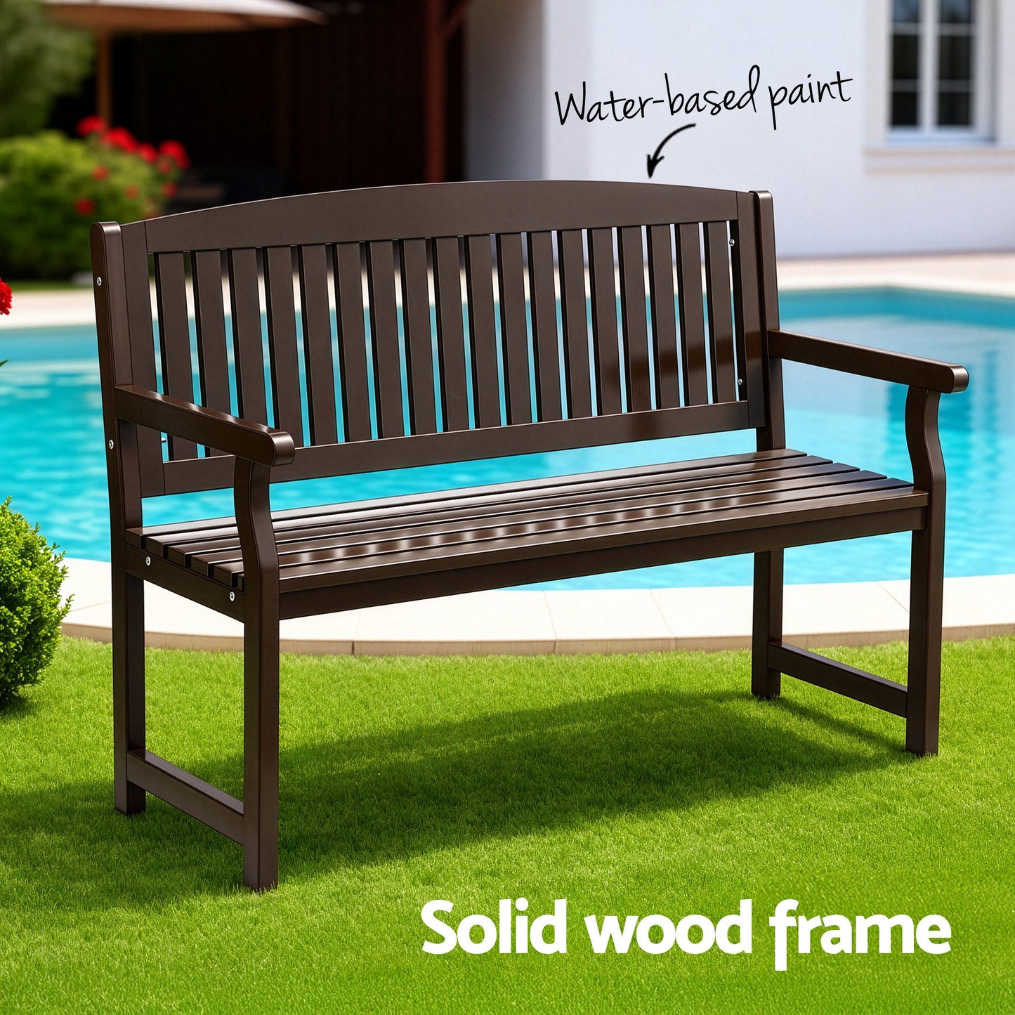 Outdoor Wooden Garden Bench – 2 Seater, Brown