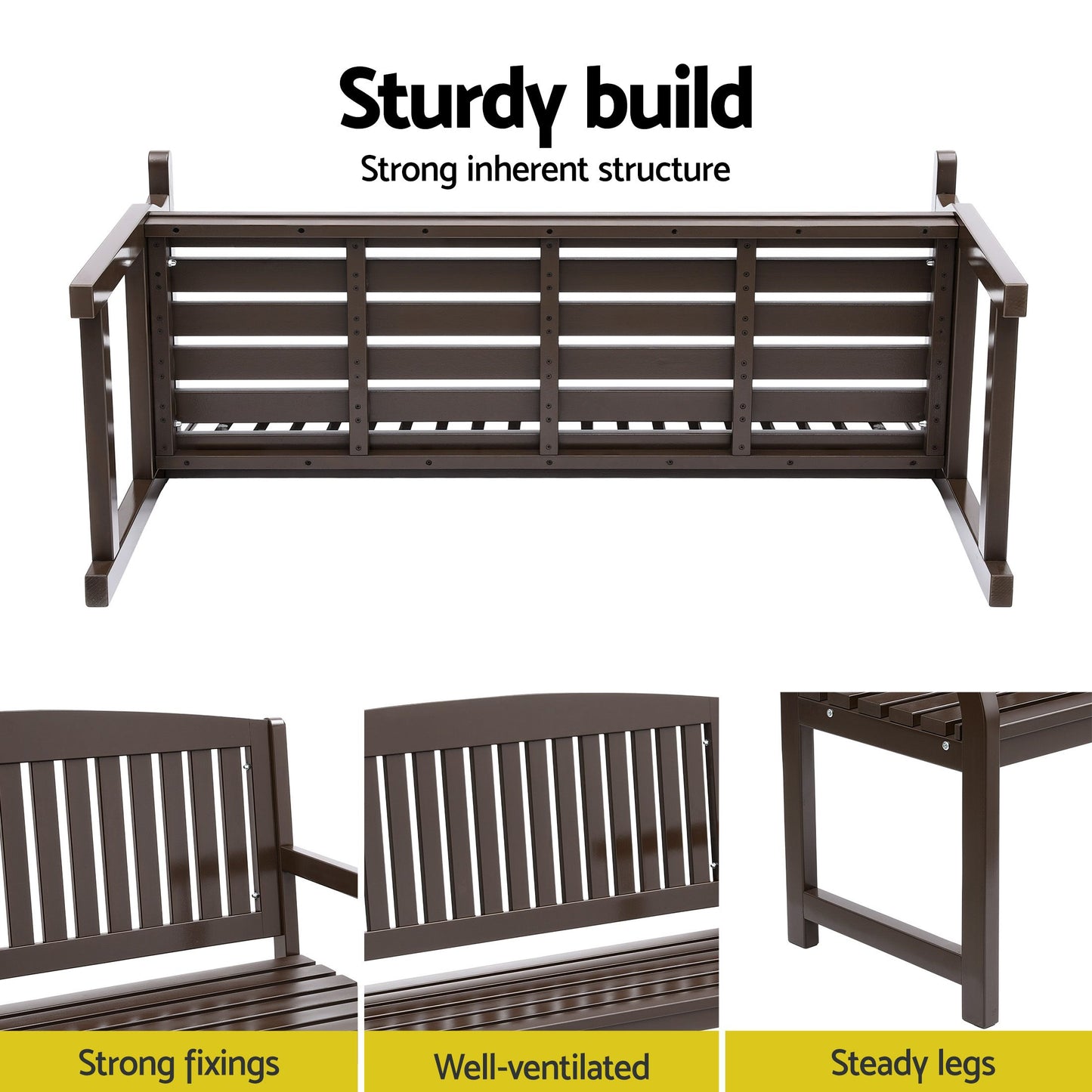Outdoor Wooden Garden Bench – 2 Seater, Brown