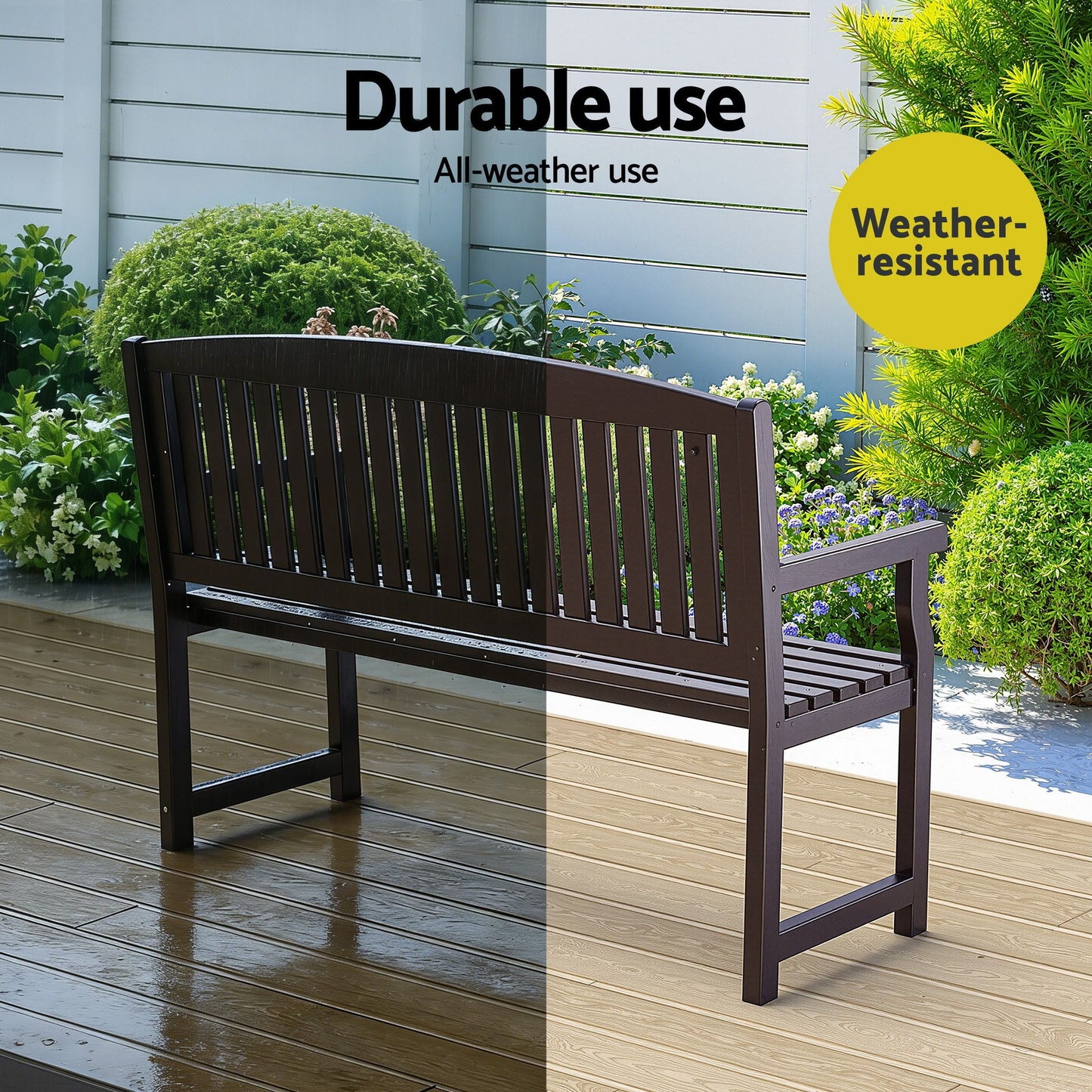 Outdoor Wooden Garden Bench – 2 Seater, Brown