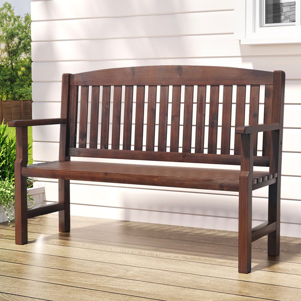 Outdoor Wooden Garden Bench – 2 Seater, Brown