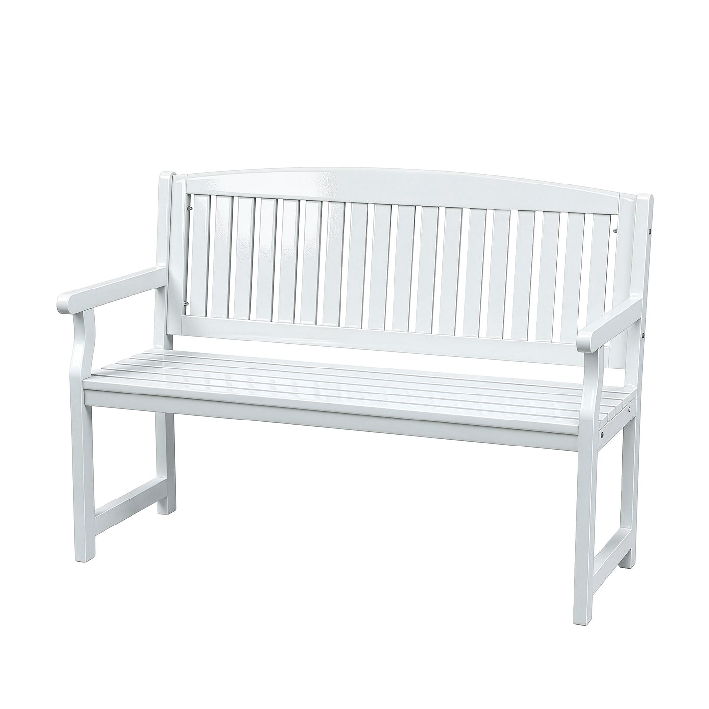 White 2-seater wooden outdoor garden bench by Gardeon, patio chair with slatted back and armrests for outdoor seating.