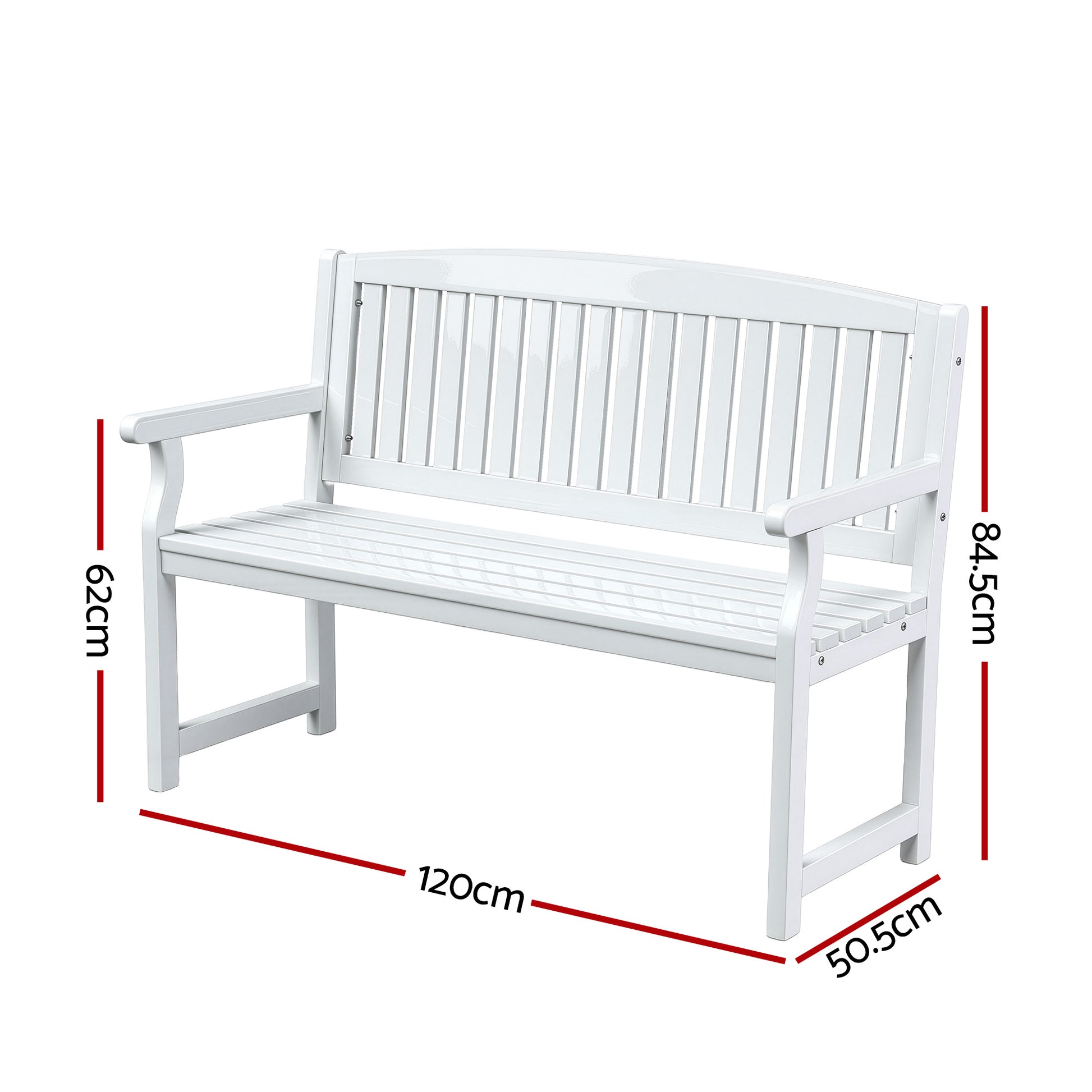 White 2-seater wooden garden bench by Gardeon, outdoor patio chair with a classic design, suitable for garden or patio use.