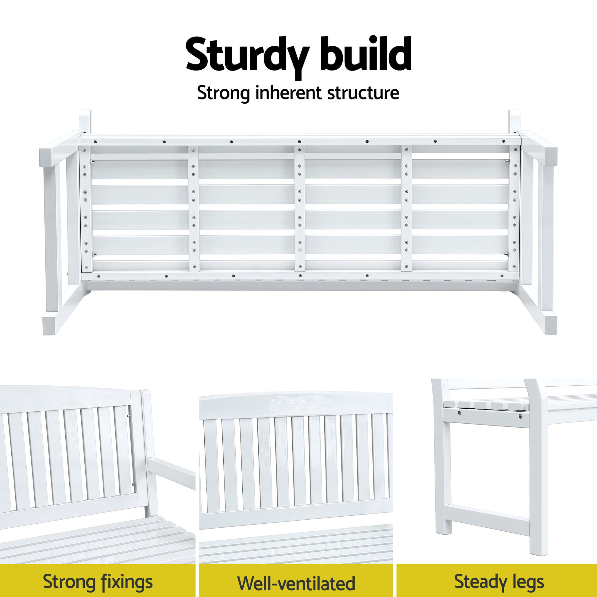 White wooden 2-seater outdoor garden bench by Gardeon, perfect for patio seating and outdoor relaxation.