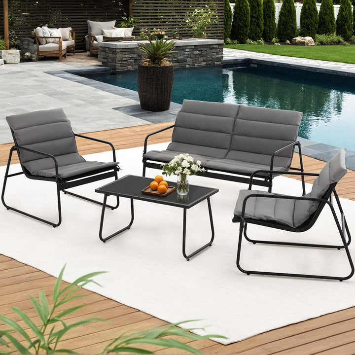 Outdoor Sofa Set with Textilene Cushions – 4-Piece Patio Furniture with Tempered Glass Table