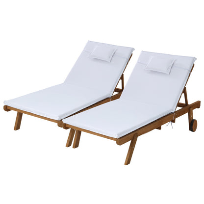 Gardeon sun lounge set with two adjustable fir wood loungers and white cushions for outdoor relaxation.