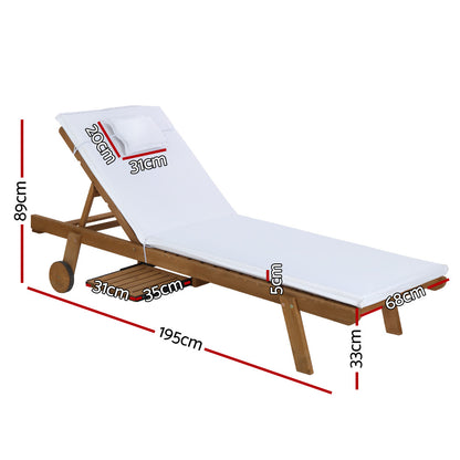 Gardeon sun lounge set with adjustable fir wood loungers and white cushions for outdoor relaxation.