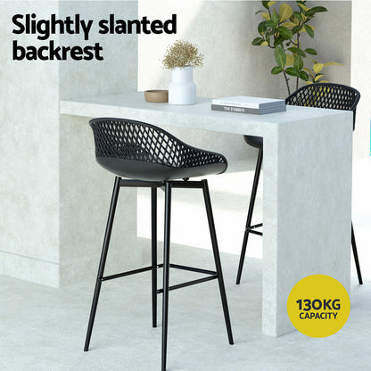 Set of two Gardeon outdoor bar stools with weather-resistant black plastic seats and sturdy metal frames for patio use