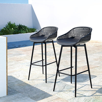 Outdoor Bar Stools – Weather-Resistant Black Plastic, Set of 2