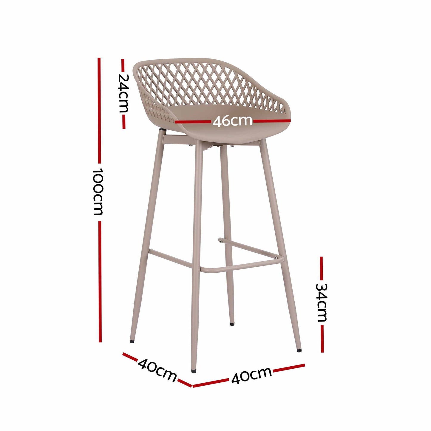 Gardeon 2PC Outdoor Bar Stools Plastic Metal Dining Chair Patio Furniture Coffee
