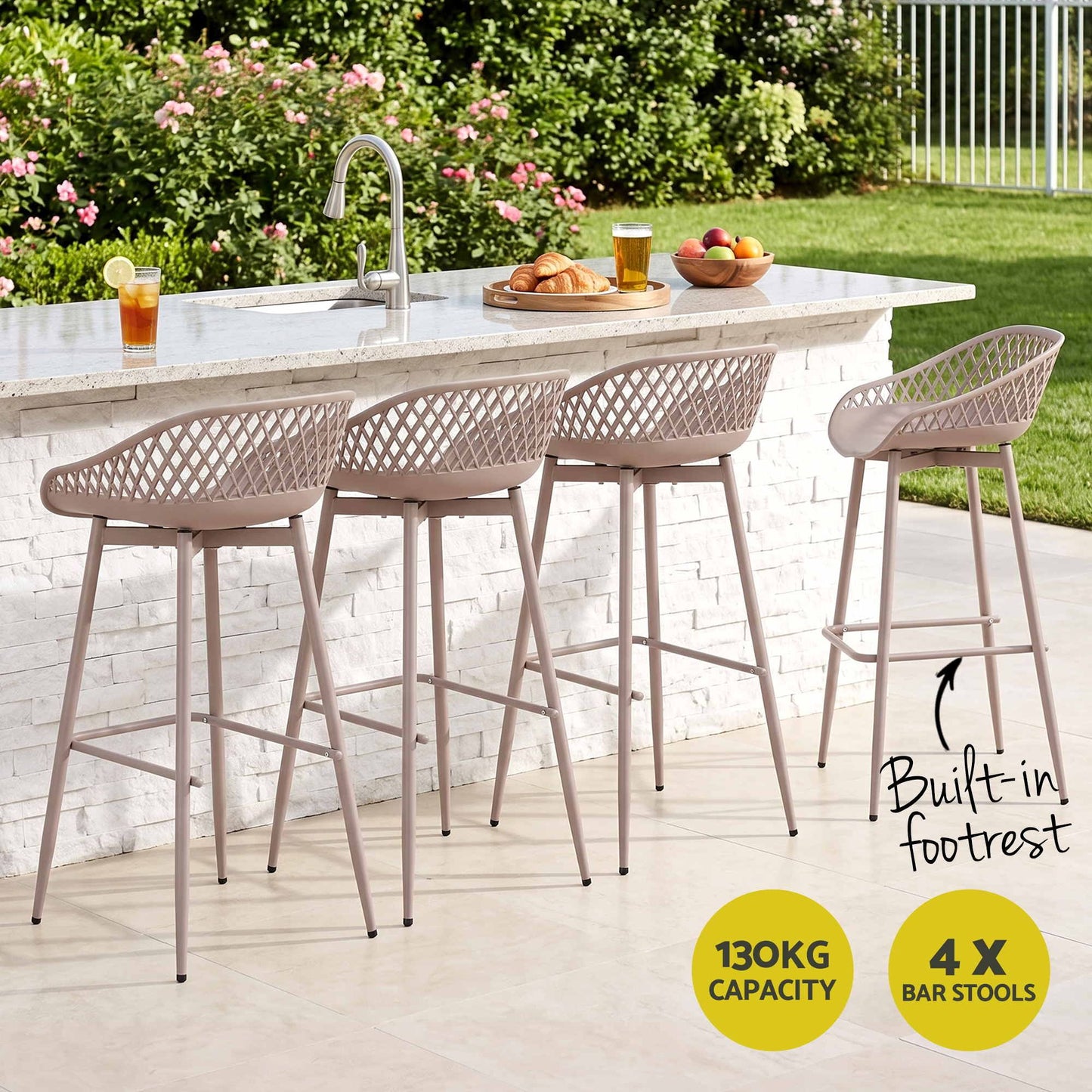 Gardeon 4-Piece Outdoor Bar Stools Plastic Metal Dining Chair Furniture Coffee