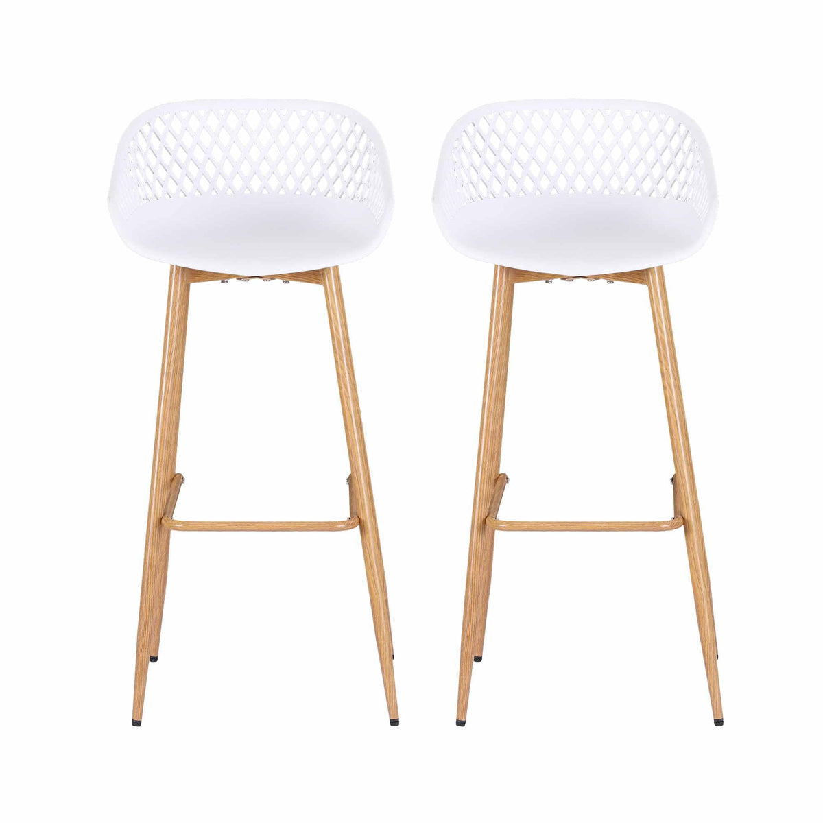TWSC 2PC Outdoor Bar Stools Plastic Metal Dining Chair Patio Furniture White