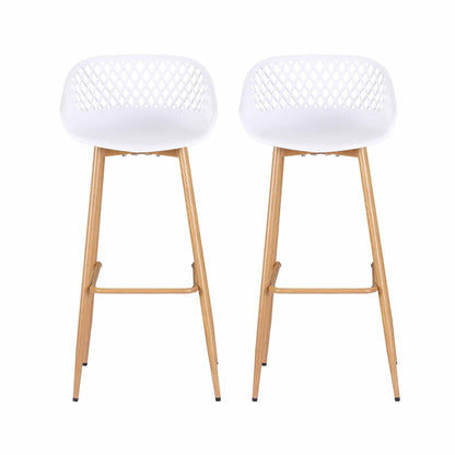 TWSC 2PC Outdoor Bar Stools Plastic Metal Dining Chair Patio Furniture White