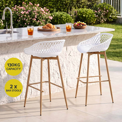 TWSC 2PC Outdoor Bar Stools Plastic Metal Dining Chair Patio Furniture White