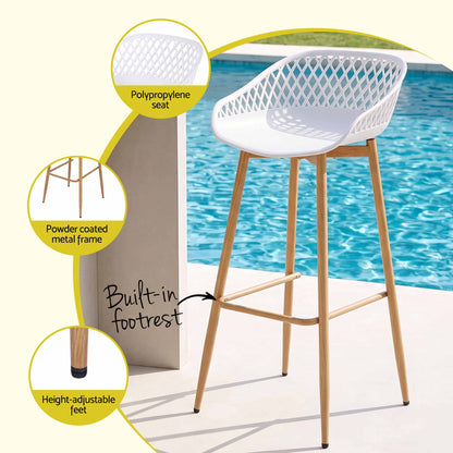 TWSC 2PC Outdoor Bar Stools Plastic Metal Dining Chair Patio Furniture White