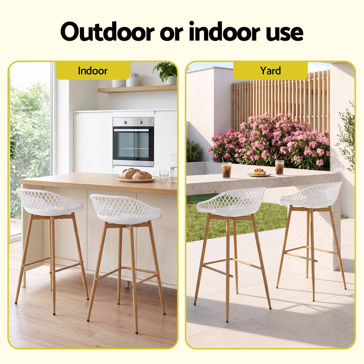 TWSC 2PC Outdoor Bar Stools Plastic Metal Dining Chair Patio Furniture White