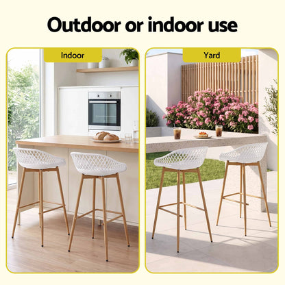 TWSC 2PC Outdoor Bar Stools Plastic Metal Dining Chair Patio Furniture White